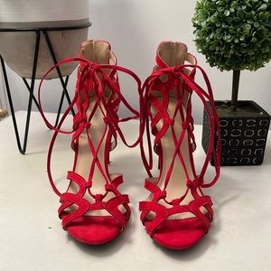 Brand new, red suede heels